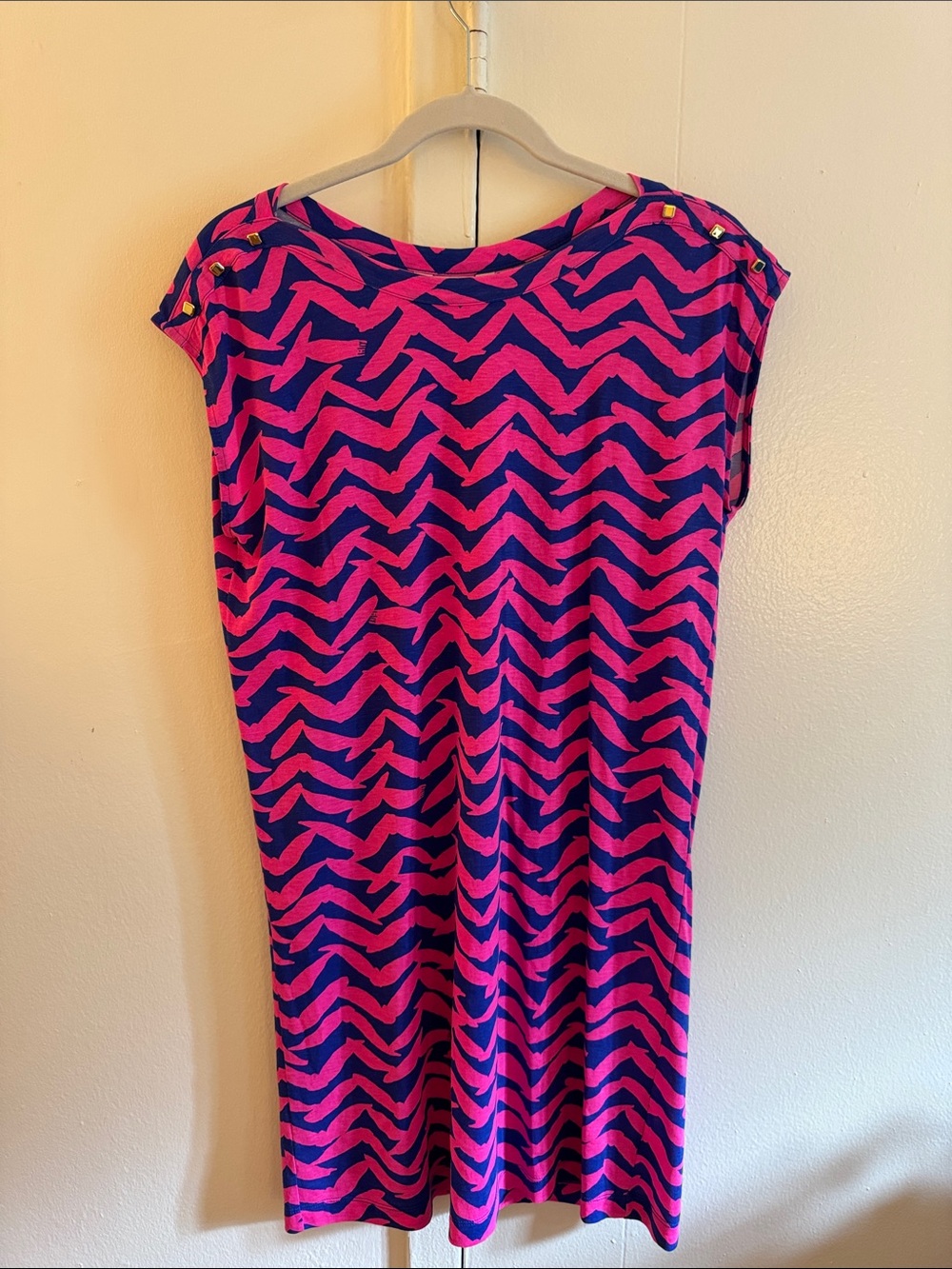 Lilly Pulitzer Pink and Navy Chevron Shift Dress